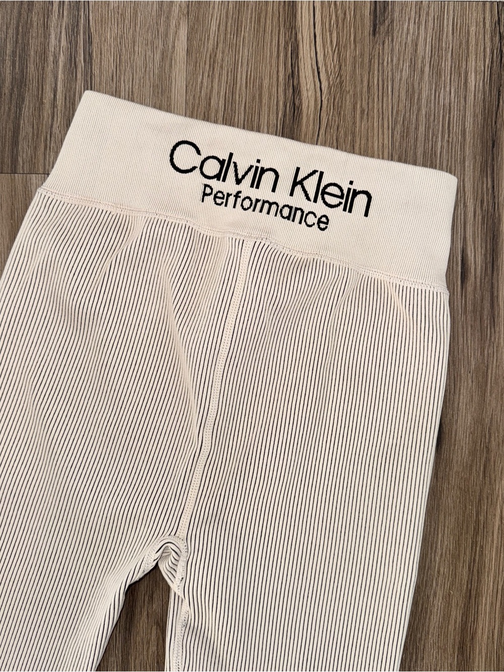 Size S Calvin Klein Performance Beige Ribbed High Waisted Leggings